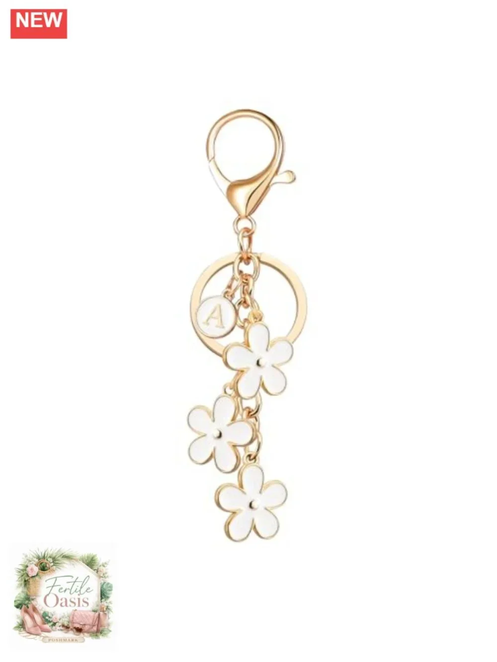 Personalized Initial Keychain Bag Charm Floral Zinc Alloy Gift